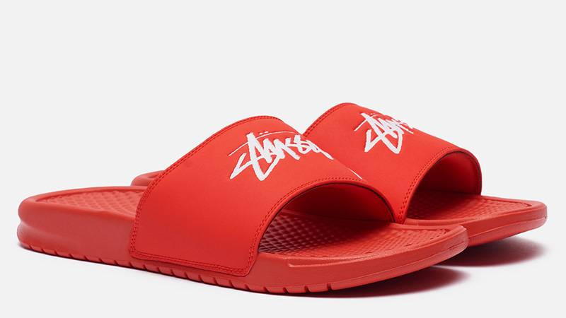 nike benassi stussy habanero red