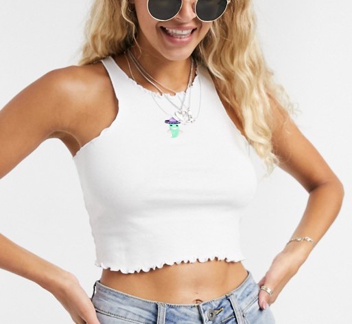 Topshop Pepper Embroidered Crop Top White