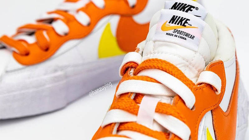 nike x sacai blazer low white & magma orange