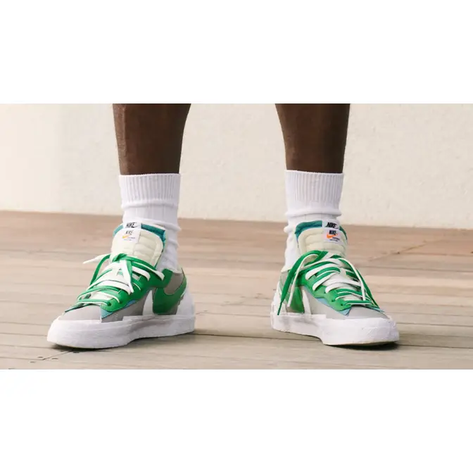 sacai x Nike Blazer Low Medium Grey Green On Foot