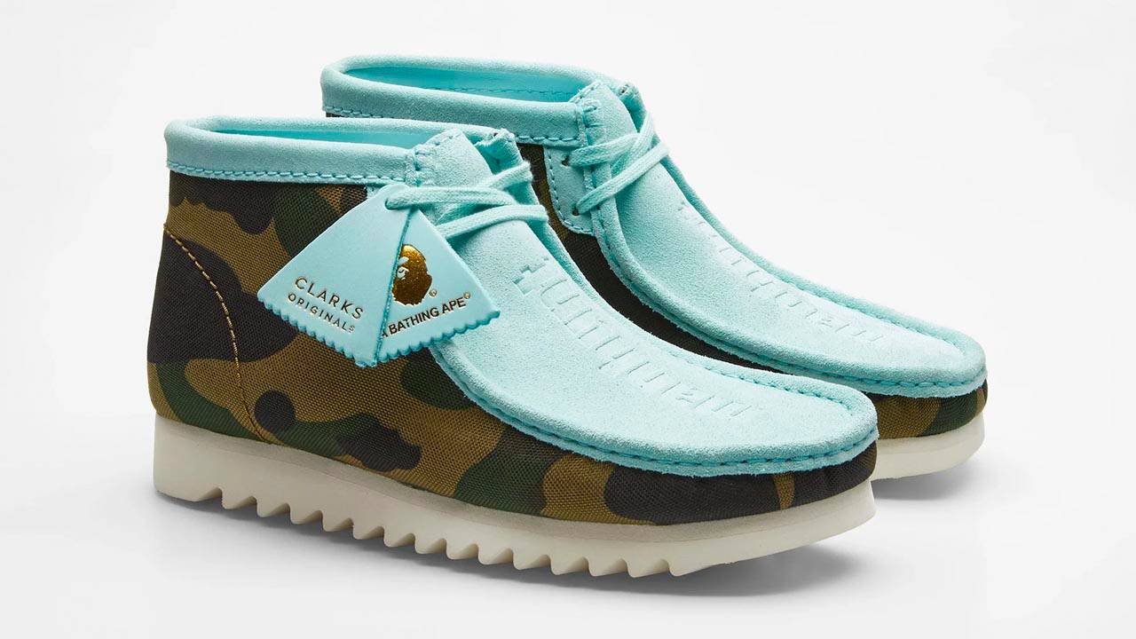 【 BAPE X CLARKS 】WALLABEE BOOTS BAPE X CLARKS ORIGINALS X A BATHING APE BLUE WALLABEE BOOT