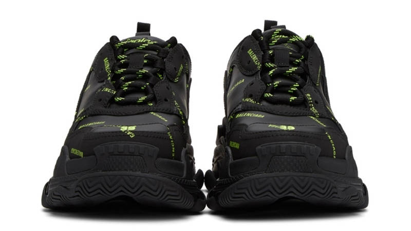 Balenciaga Triple S Logo Print Black Neon Green