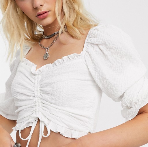 Bershka Crinkle Top White