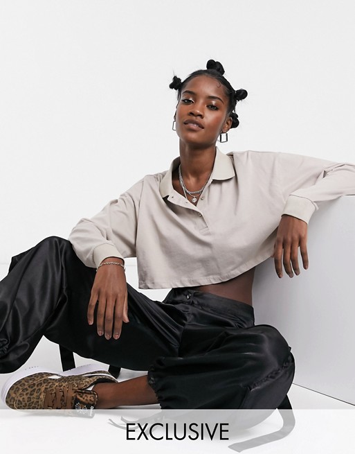 COLLUSION crop polo top in camel