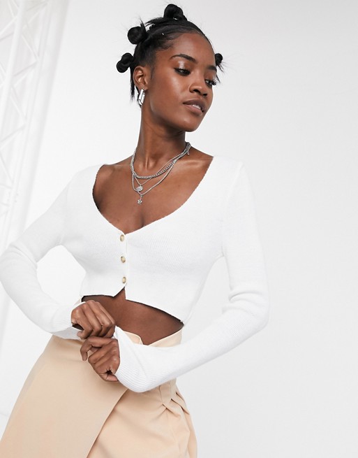 COLLUSION knitted super cropped cardigan in white