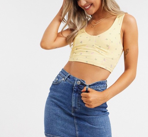 Monki Floral Crop Top Yellow