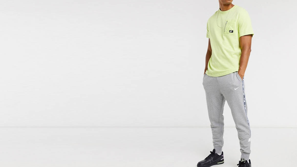 nike repeat pack logo taping crew neck sweat in grey