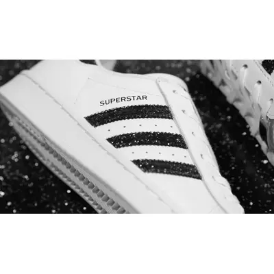 Adidas superstar white outlet and black glitter