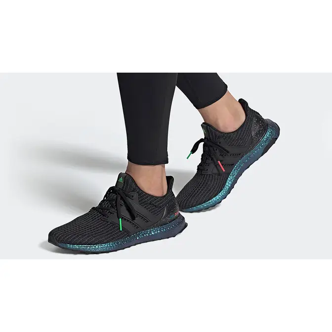 adidas Ultra Boost Black Green Zest FY7079 on foot
