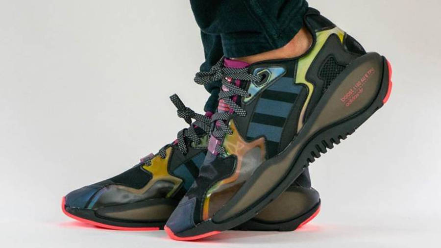 atmos x adidas ZX 1180 Boost Iridescent On Foot Side