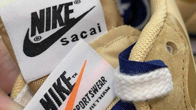 sacai x Nike VaporWaffle Sesame Blue Detailed Look Tongue