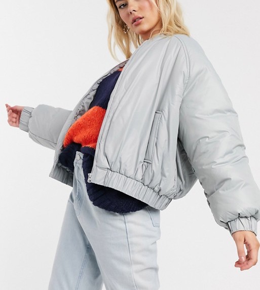 ASOS Design Cropped Bomber Jacket Grey