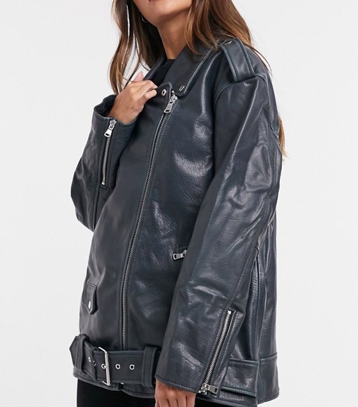 ASOS Design Oversized Leather Biker Jacket Black