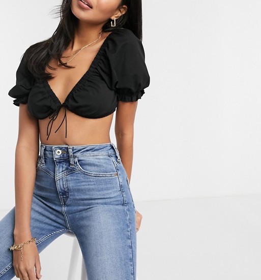 ASOS Design Tie Front Crop Top Black |