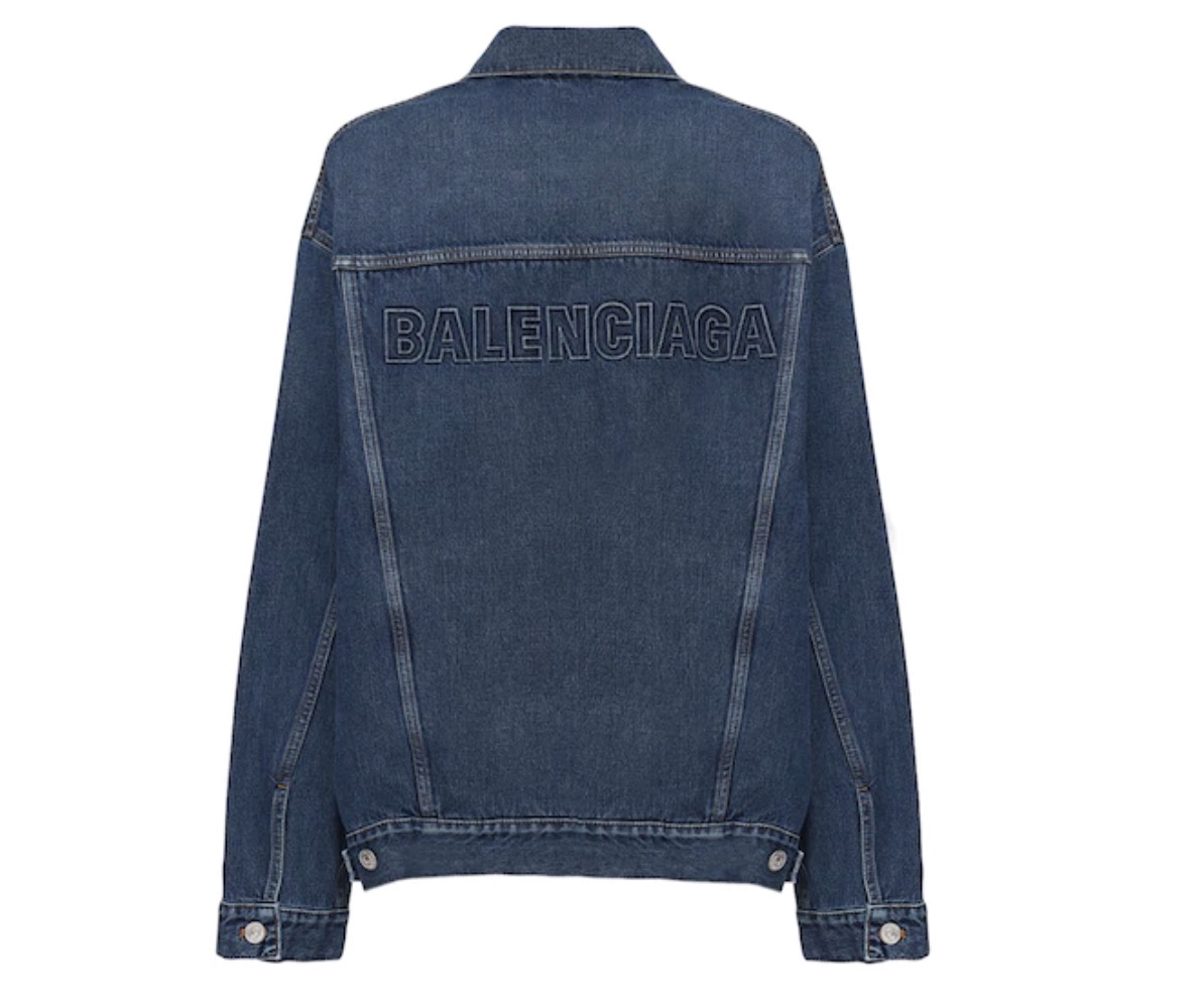 Balenciaga Oversized Logo Denim Jacket Blue