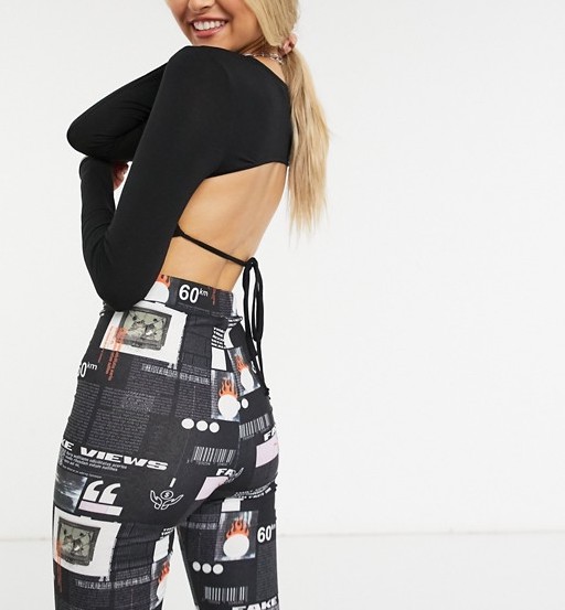 COLLUSION Open Back Crop Top Black