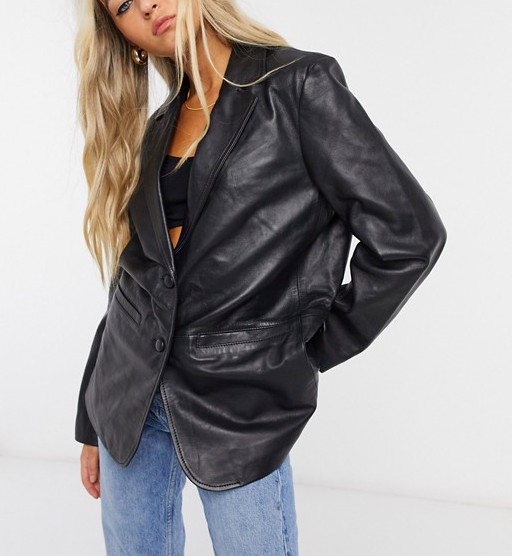Muubaa Boxy Leather Blazer Black