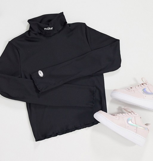 Nike Roll Neck Ribbed Top Black