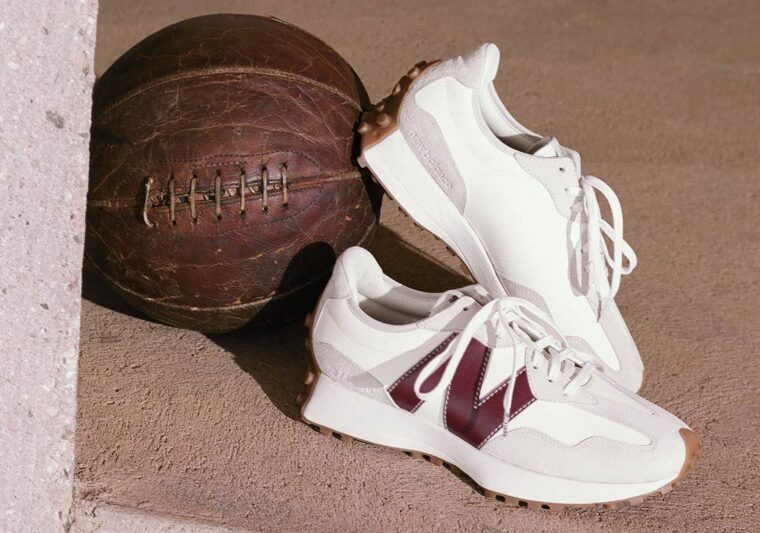 STAUD x New Balance 327 white burgundy