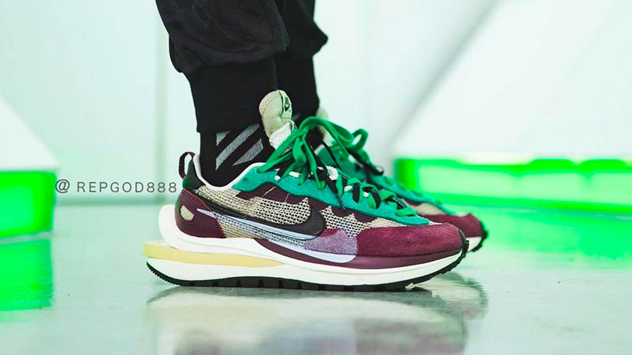 sacai vaporwaffle villain red on feet