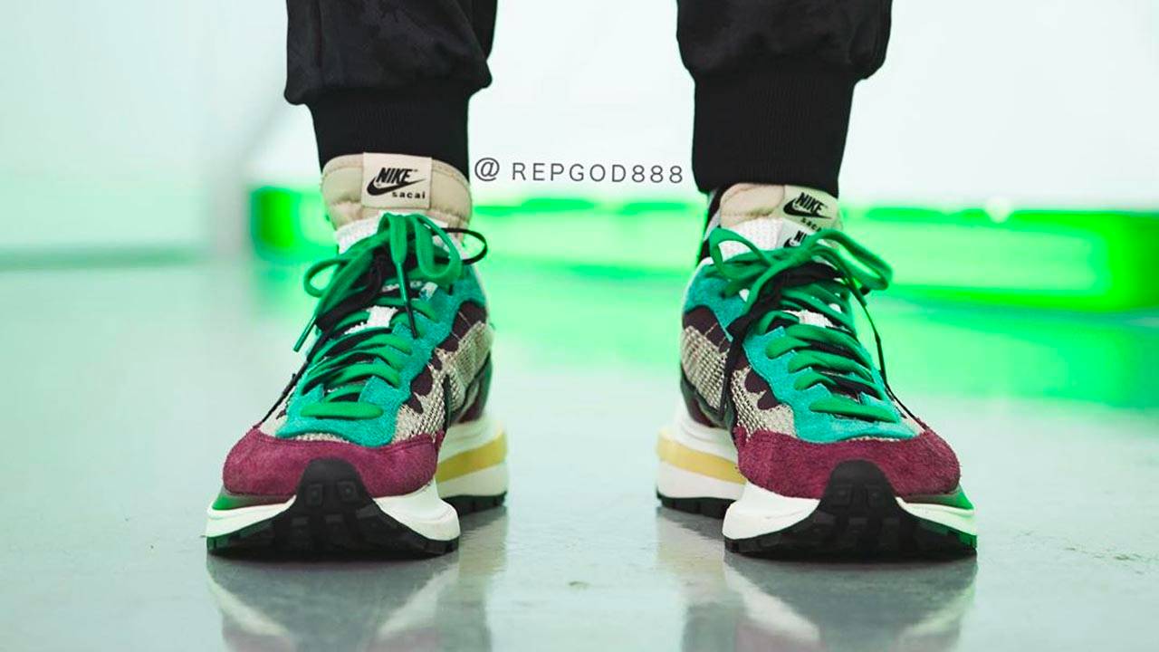 sacai vaporwaffle villain red on feet