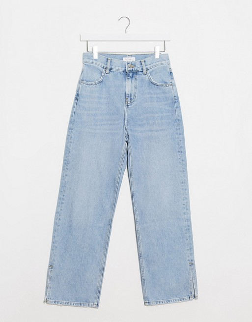 Topshop Boutique Split Hem Jeans Mid Wash