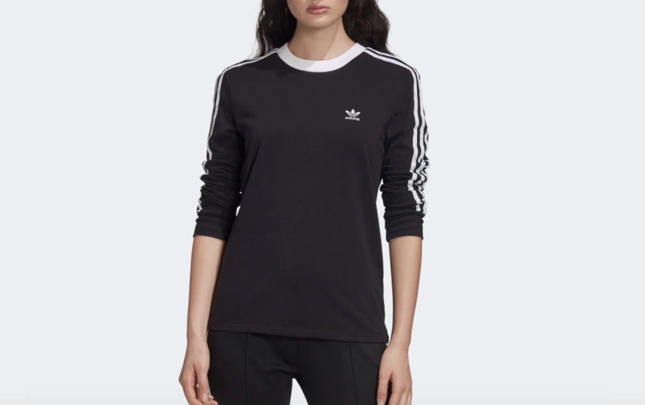 adidas 3-Stripe Long Sleeve Top Black