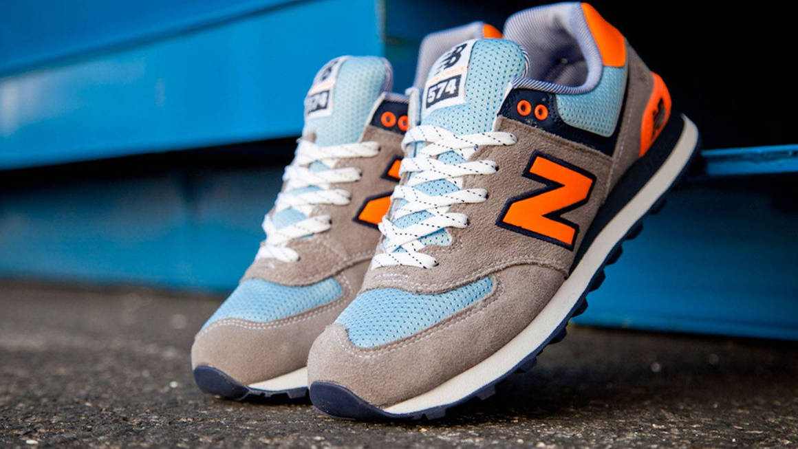 women's new balance 574 black blue orange