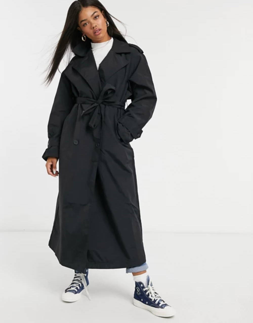 ASOS DESIGN taffeta trench coat in black