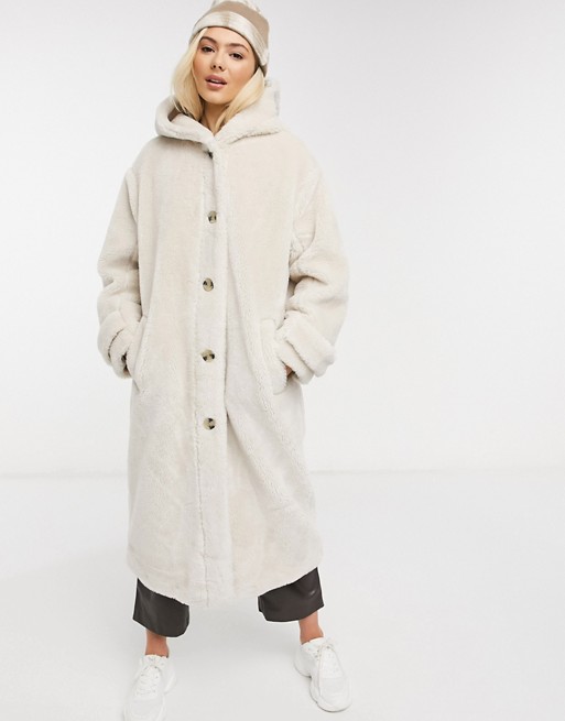 ASOS Design Borg Maxi Coat Cream
