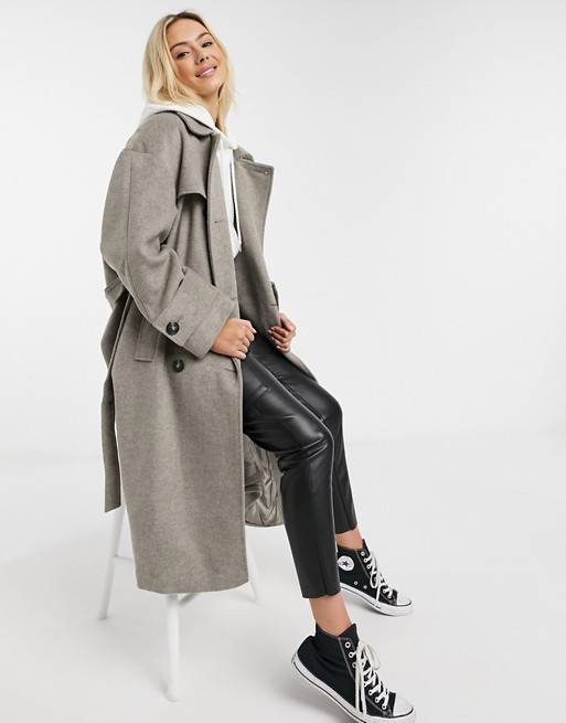ASOS Design Brushed Trench Coat Grey