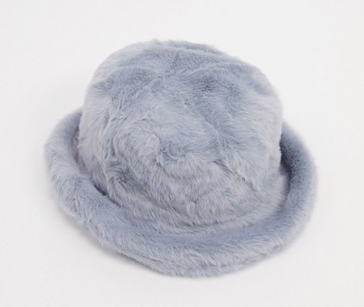 ASOS Design Fluffy Faux Fur Bucket Hat Grey