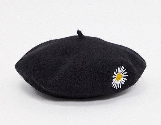 ASOS Design Wool Beret Black Daisy