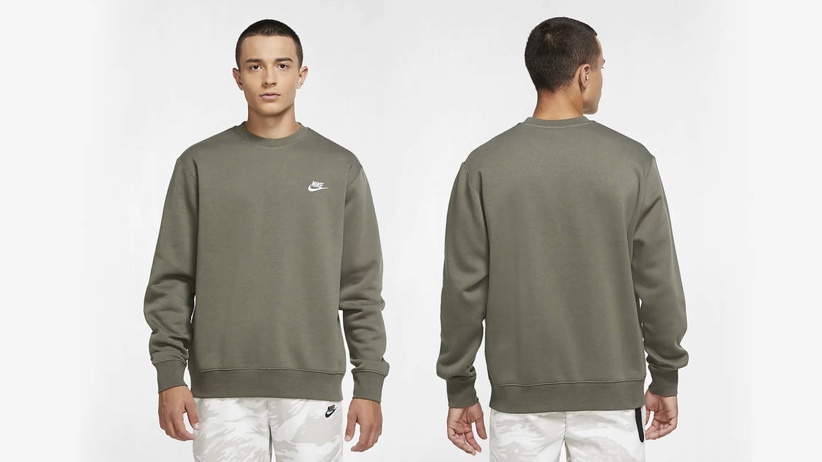 nike club crew neck sweat in khaki