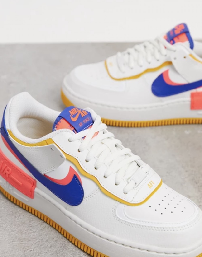 Nike Air Force 1 Shadow trainers in white blue and pink