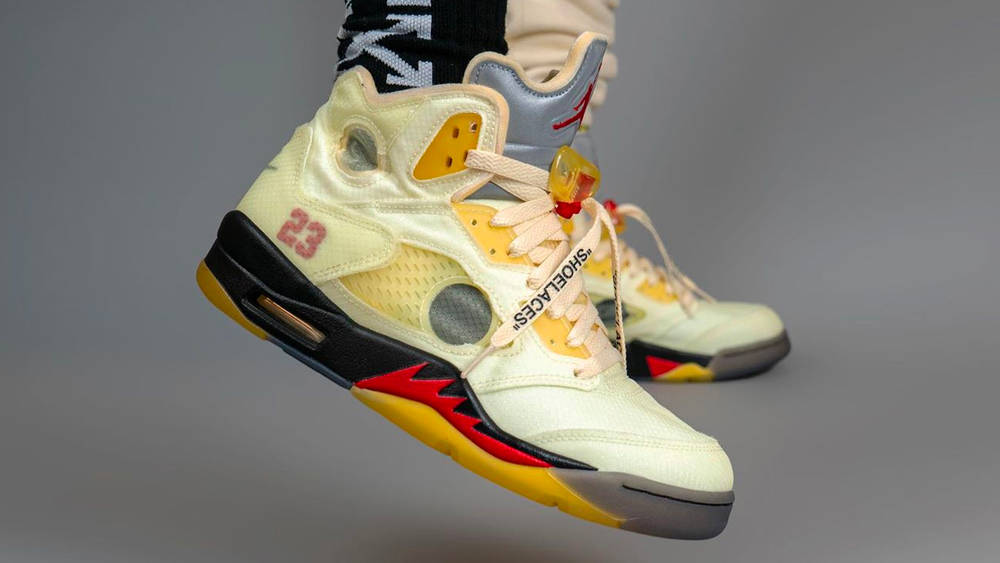 Image via yankeekicks Off-White x Air Jordan 5 "Sail"
