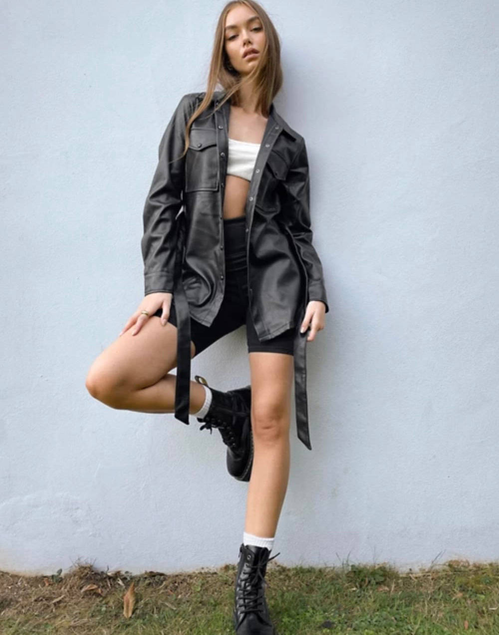 Pimkie faux leather overshirt in black