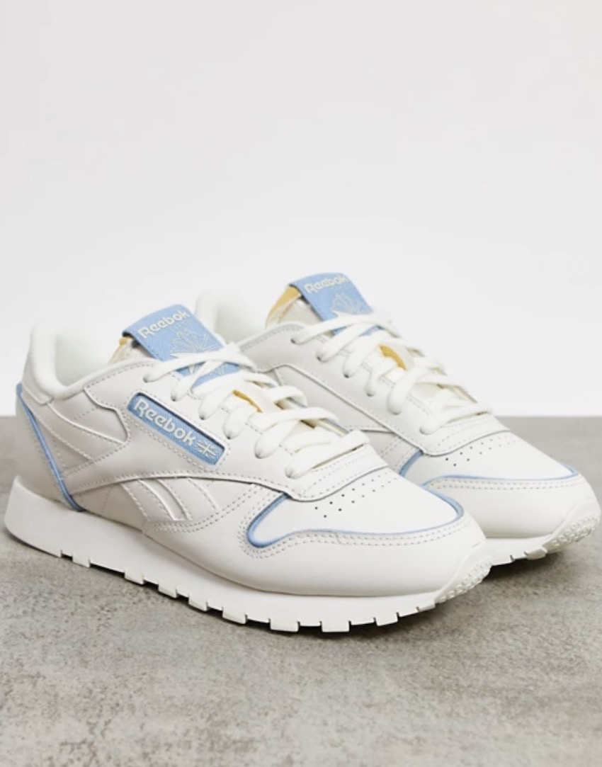 Reebok Classic Leather trainers in white with blue details
