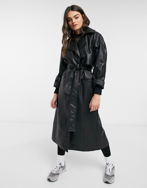Weekday Elli Faux Leather Trench Black