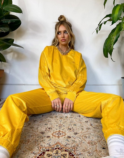 adidas Originals Comfy Cords Velvet Corduroy Sweatshirt Mustard