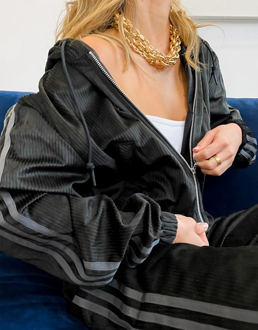 adidas Originals Comfy Cords Velvet Corduroy Zip Hoodie Black