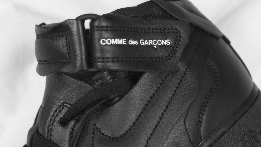 Comme des Garcons x Nike Air Force 1 Mid Black Closeup