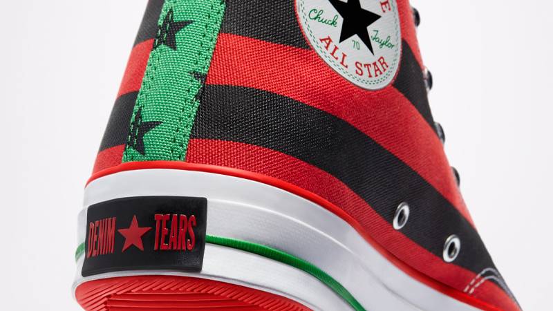 Denim Tears x Converse Chuck 70 High Top Black Red Back Closeup