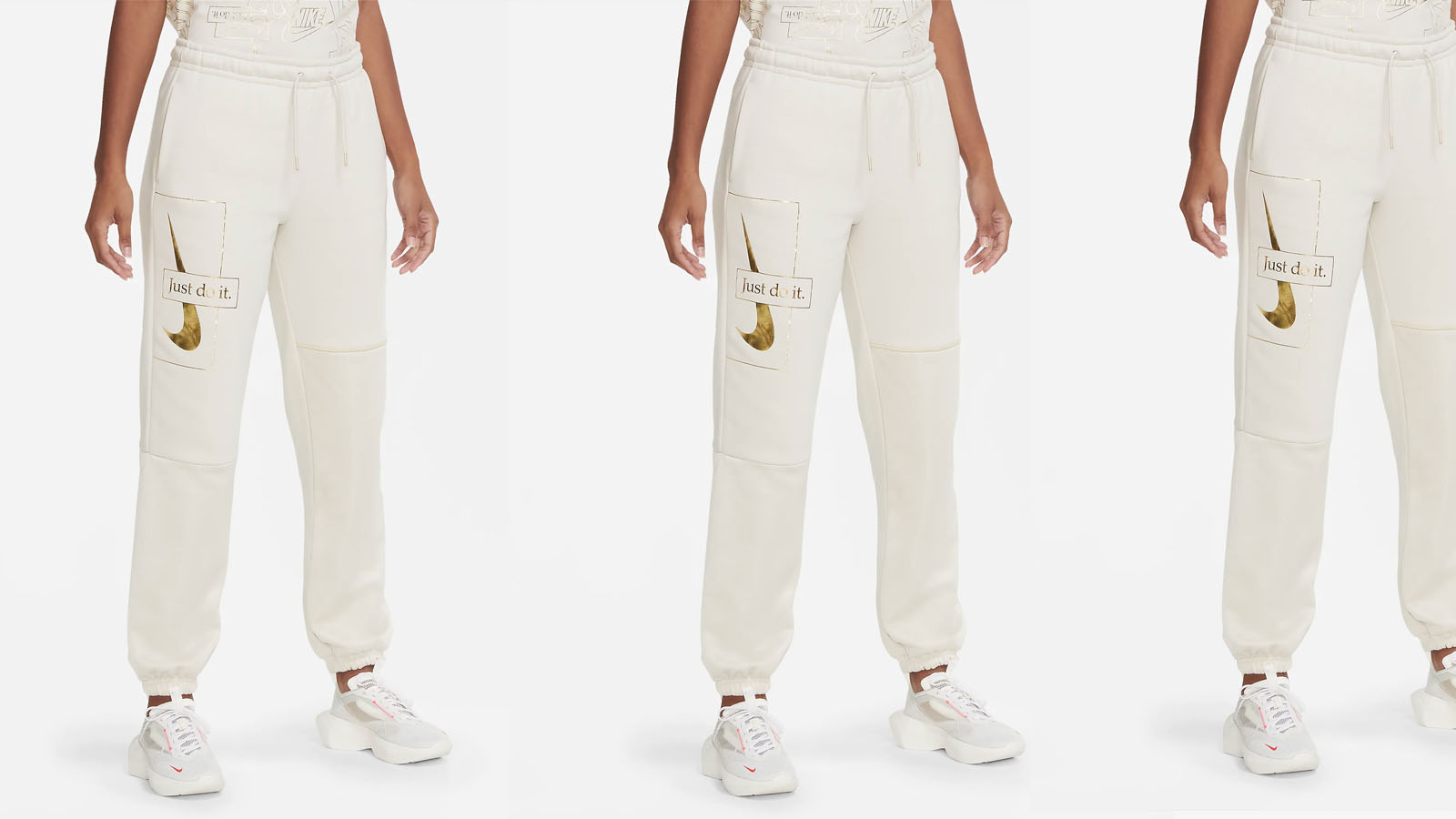 ivory gold nike just do it joggers
