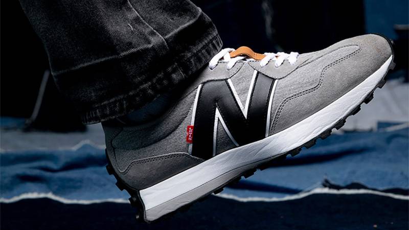 Levis x New Balance 327 Denim Grey On Foot Side
