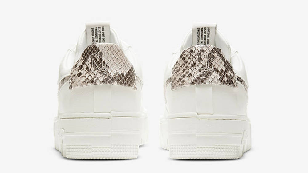 A Snakeskin-Detailed Nike Air Force 1 Pixel Is Landing On The 20th January Nike Air Force 1 Pixel SE Snakeskin Sail Desert Sand Back