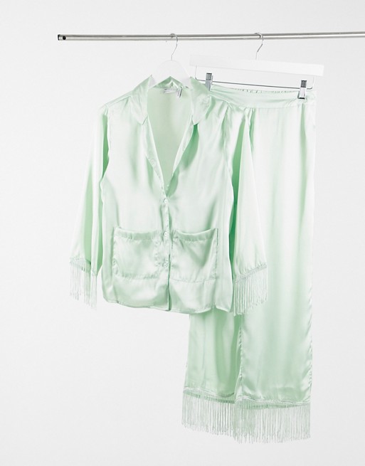 ASOS Design Satin Pyjama Set Sage