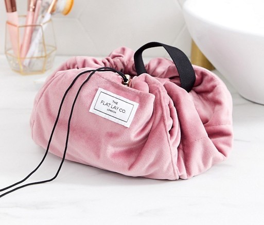Flat Lay Drawstring Make Up Bag