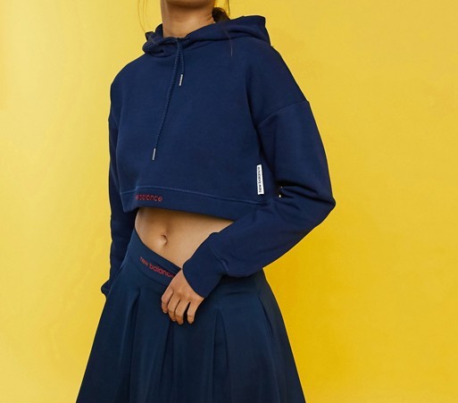 New Balance Cropped Logo Hoodie Navy