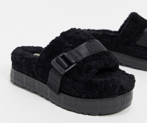 UGG Fluffita Logo Slide Slippers Black